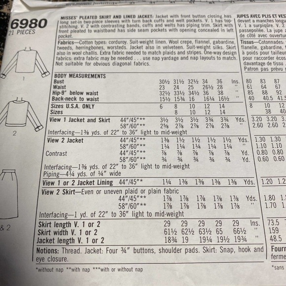 UNCUT - Simplicity 6980 Womens Skirt Jacket Sewing Pattern Size 10. - Picture 4 of 6